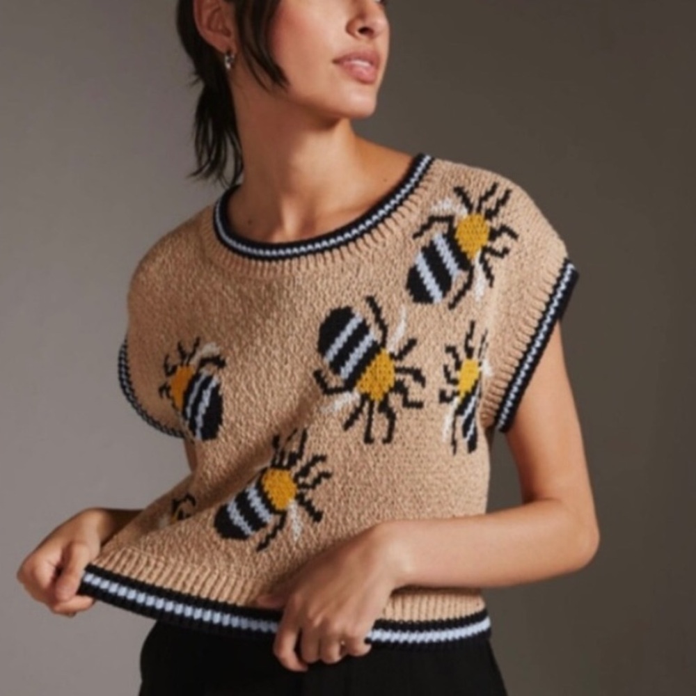 🆕 SARAH GORDON for MAEVE Bumble Bee Sweater Vest L - Picture 2 of 7